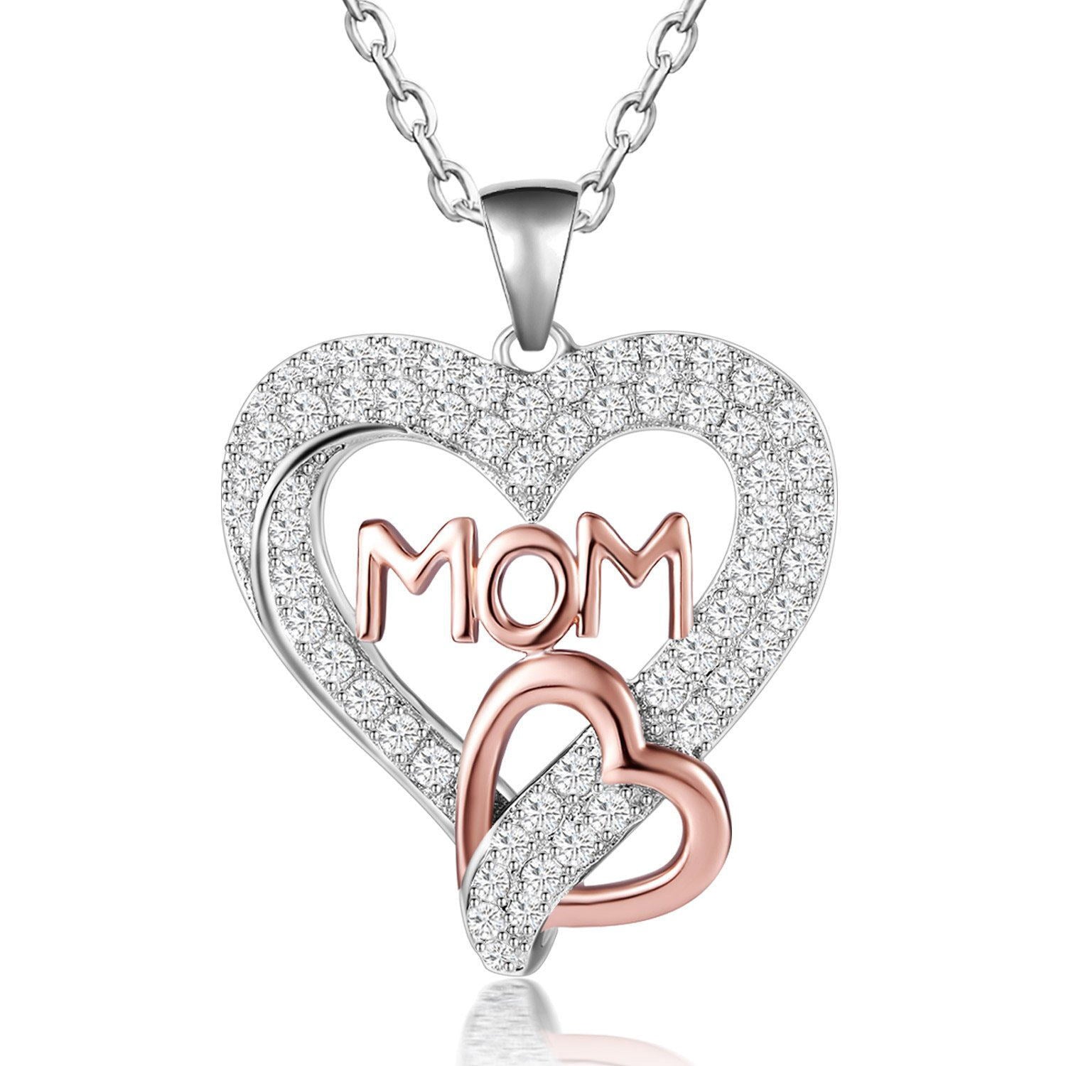 Wholesale Mother's Day Love Shaped Full Diamond Copper Necklaces